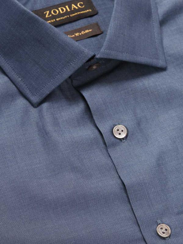 Fil A Fil Navy Solid Full Sleeve Single Cuff Classic Fit Dark Semi Formal Cotton Shirt