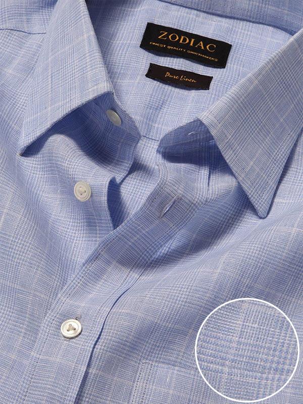 Positano Sky Check Full Sleeve Single Cuff Classic Fit Semi Formal French Flax Linen Shirt