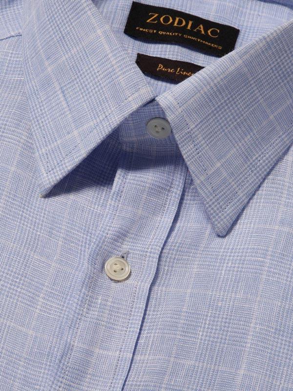 Positano Sky Check Full Sleeve Single Cuff Classic Fit Semi Formal French Flax Linen Shirt