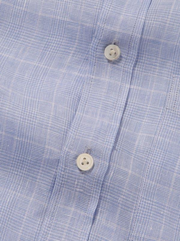 Positano Sky Check Full Sleeve Single Cuff Tailored Fit Semi Formal French Flax Linen Shirt