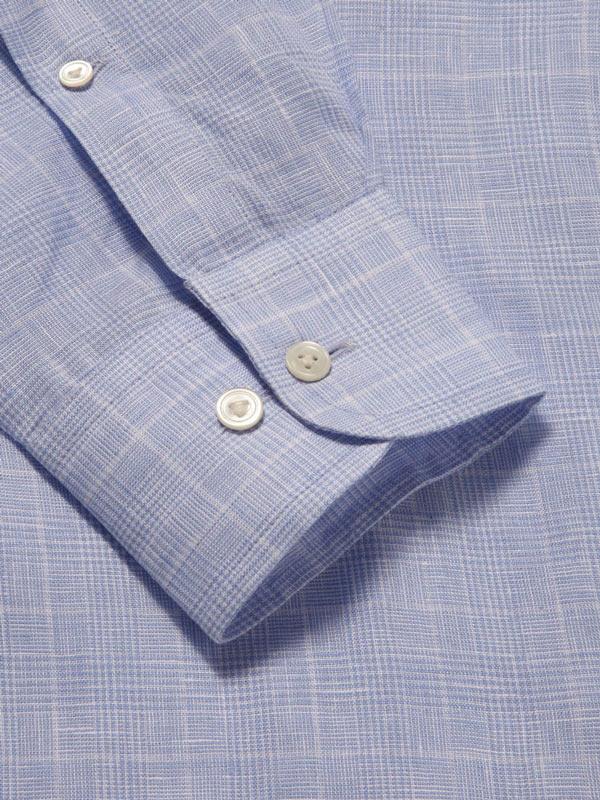 Positano Sky Check Full Sleeve Single Cuff Tailored Fit Semi Formal French Flax Linen Shirt