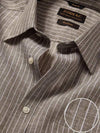 Positano Green Striped Full Sleeve Single Cuff Classic Fit Semi Formal French Flax Linen Shirt