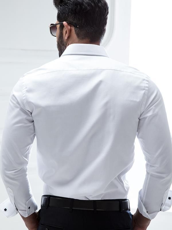 Buy Bond White Cotton Slim Fit Tuxedo Shirt