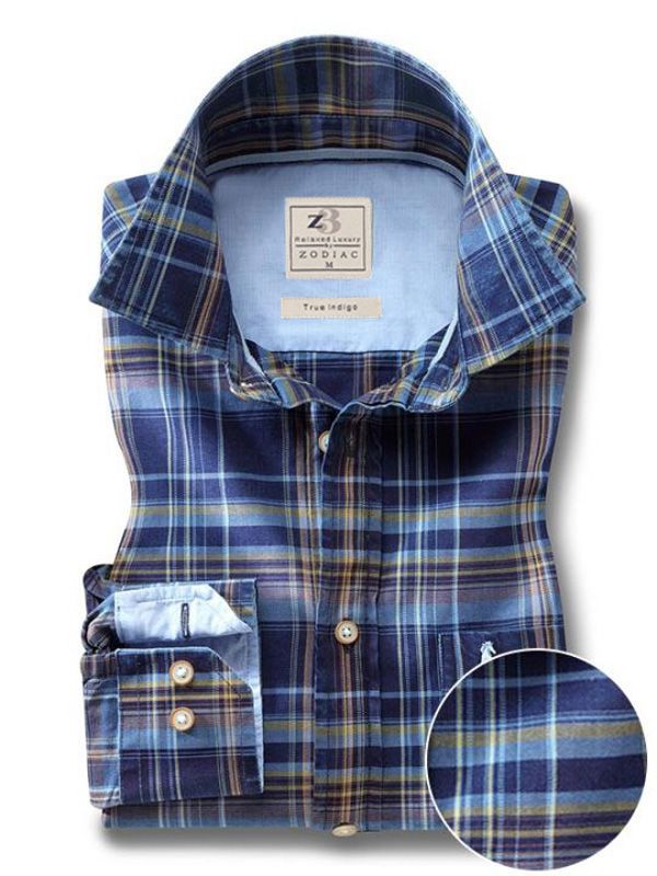 Buy Django Indigo Navy Cotton Casual Checks Shirt | Zodiac