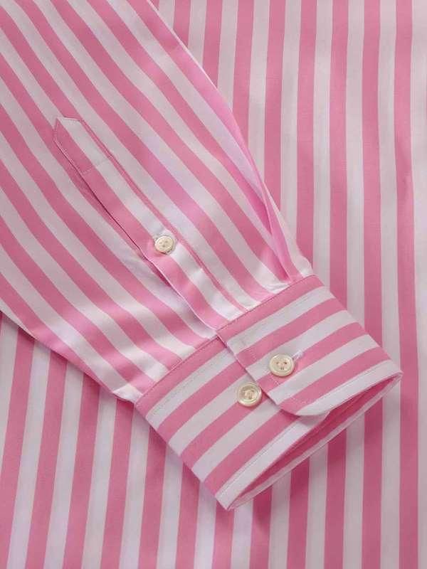 Buy Barboni Pink Cotton Tailored Fit Formal Striped Shirt | Zodiac