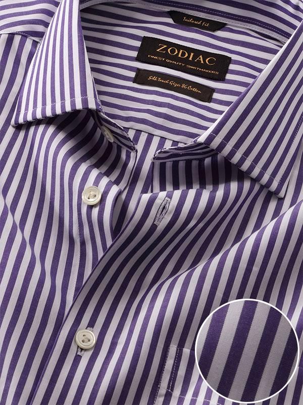 Buy Barboni Purple Cotton Tailored Fit Formal Striped Shirt | Zodiac