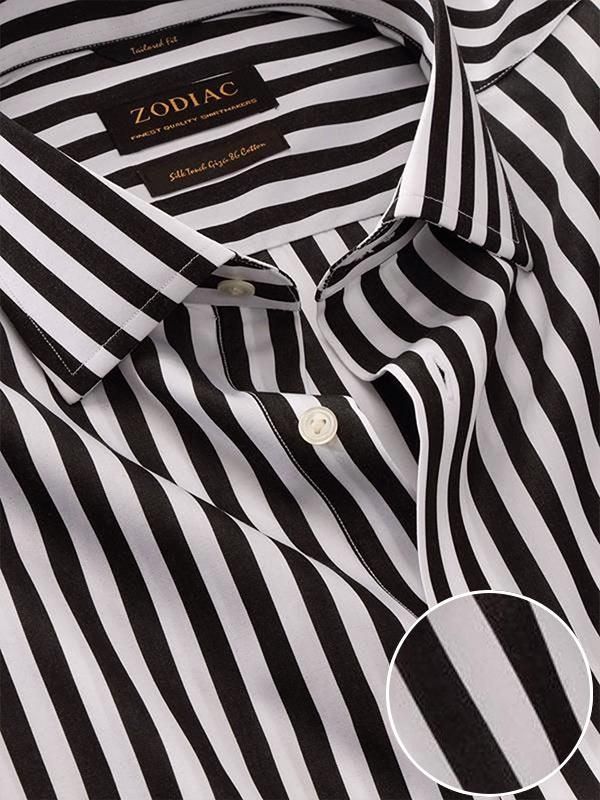 Buy Barboni Black & White Cotton Single Cuff Tailored Fit Formal Striped  Shirt | Zodiac