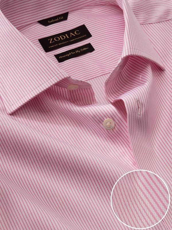 Buy Da Vinci Pink Cotton Tailored Fit Formal Striped Shirt | Zodiac