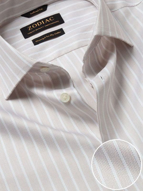 Buy Marcello Beige Cotton Tailored Fit Formal Striped Shirt | Zodiac