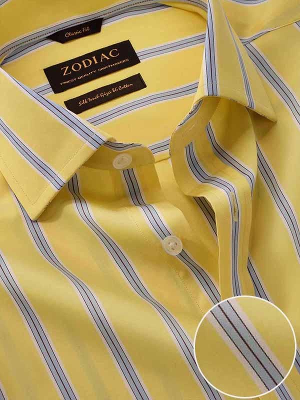 Buy Vivace Yellow Cotton Half Sleeve Classic Fit Formal Striped Shirt |  Zodiac